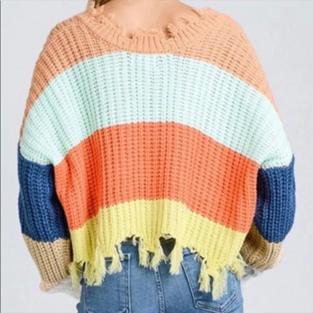 STORIA Distressed Color Block Cropped Sweater🌈 - Picture 6 of 15